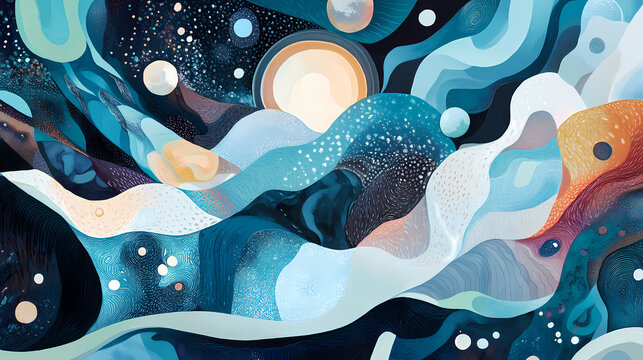 Delve into a surreal dreamscape where abstract patterns merge with the cold embrace of ice. Surrealist Dreamscape. Illustration