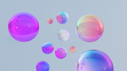 Abstract liquid circles on a multicolor background with spacing. 3D design of a rainbow-colored spherical. Template for a trendy gradient in a minimal style. 3D rendering