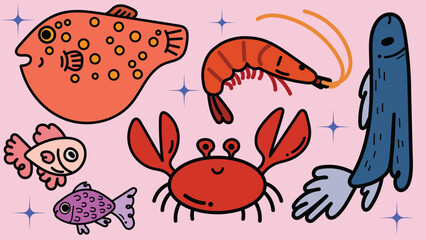 stock animals fish nature cartoon crab sea shrimps vector