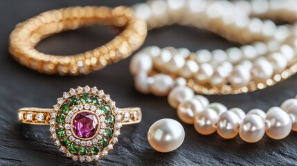 Elegant Jewelry Collection with Pearls and Gemstones