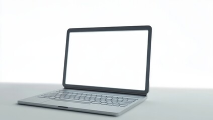 Ultra-realistic 3D render of a laptop with blank screen, set on a white background under soft studio lighting, showcasing detailed modern design.