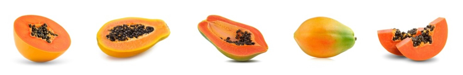 ripe papaya fruit no background, sliced ripe papaya fruit isolated. 