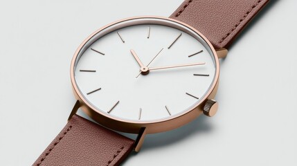 Elegant Minimalist Watch with Brown Leather Strap