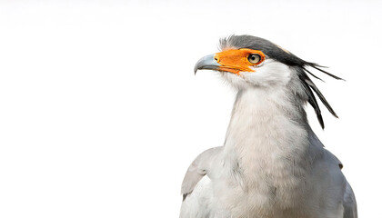 Obraz premium secretarybird or secretary bird is a large terrestrial bird of prey endemic to Africa found in the open grasslands and savannah of the sub Sahara region. Isolated on white background copy space