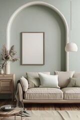 Fototapeta premium Modern Interior of Stylish Living Room ,Wall Mock Up, Frame , Poster with Beautiful Background, 3d render