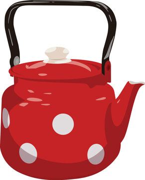recommend clip art: Illustration of a red iron kettle in polka dots isolated on a white background