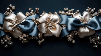 Fototapeta premium Elegant holiday decorations with silver and gold ribbons and jewelry