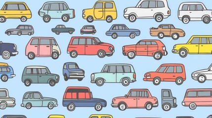 Cars top view. City vehicles. Personal or public transport. Auto park. Moving through streets. Taxi cab. Police automobile. SUV pickup. Trailer van. Road drive traffic