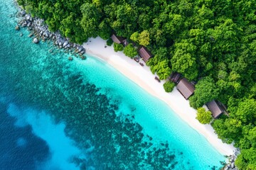 Secluded beach with turquoise water surrounded by tropical trees symbolizing privacy relaxation and natural beauty in an exotic vacation setting