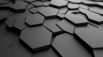 Hexagonal black tiles create a sleek, modern geometric pattern, AI