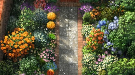 Naklejka premium Lush Garden Pathway After Rainfall
