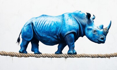 Obraz premium Blue Rhino walking on rope