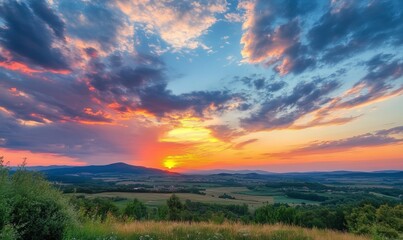 Breathtaking sunset view with vibrant cloud formations and a gradient sky. Perfect for nature lovers and landscape enthusiasts