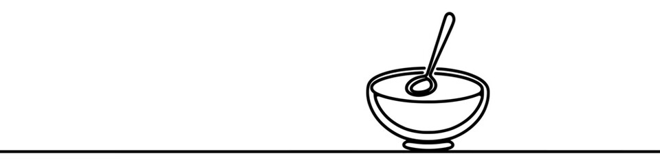 Minimalist continuous line drawing of a steaming bowl of soup, perfect for representing a warm meal. Vector illustration.