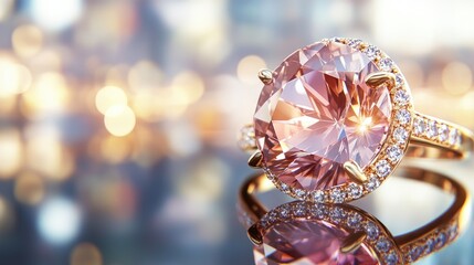 Fototapeta premium Elegant Rose Gold Engagement Ring with Sparkling Diamonds