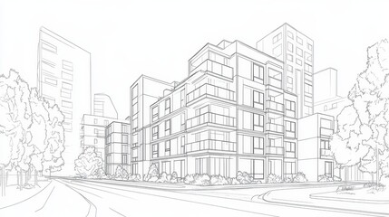 Architectural Sketch of Modern Urban Housing Development