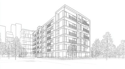Architectural Sketch of a Modern Apartment Building