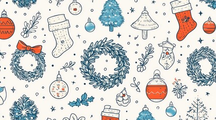 Colorful Christmas Decorations and Ornaments Pattern