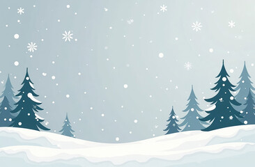 Obraz premium Winter snowy landscape, it’s snowing, there are fir trees, white and gray picture, illustration