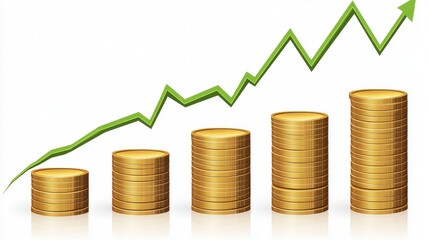 A visual representation of financial growth with stacked coins and a rising graph, symbolizing success and investment increase.