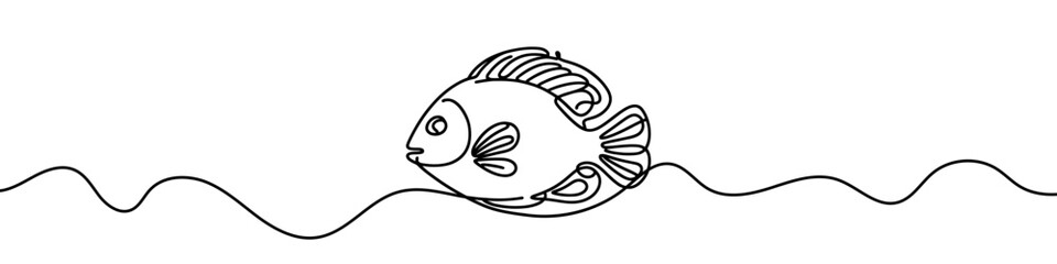 Minimalist vector illustration depicting a fish swimming, created with a continuous line
