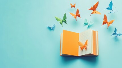 Open Book with Colorful Paper Butterflies Flying Away