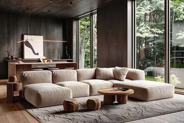 Modern Interior of Stylish Living Room ,Wall Mock Up, Frame , Poster with Beautiful Background, 3d render