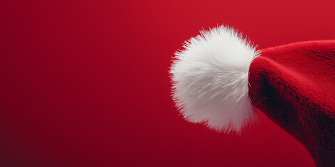 Weihnachtsm&uuml;tze oder Zipfelm&uuml;tze auf rotem Hintergrund. Copy Space, platz f&uuml;r Text