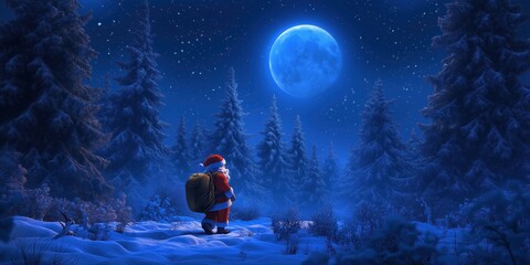 Santa Claus riding in a sleigh pulled by a reindeer Christmas Festive Winter created by ai