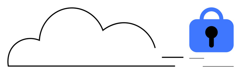 Cloud symbol with a blue padlock signifying security. Ideal for themes like cloud computing, data security, online privacy, secure storage, and cybersecurity. Simple, minimalist style