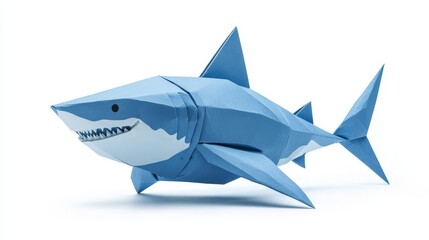 Origami Shark Model in Blue Paper Design