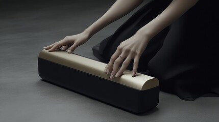 Fototapeta premium Elegant hands gently holding a modern, stylish object, showcasing a blend of minimalism and sophistication in design.