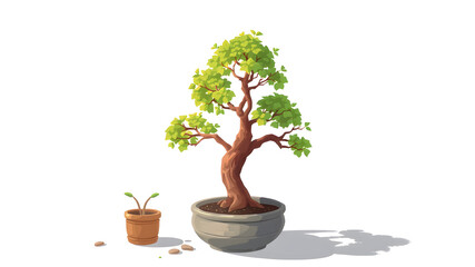 Bonsai tree in pot illustration. Generative AI