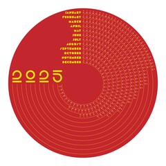 Red Circular 2025 Calendar creative design