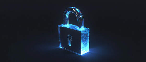 Glowing Blue Padlock Security Concept 3D Render