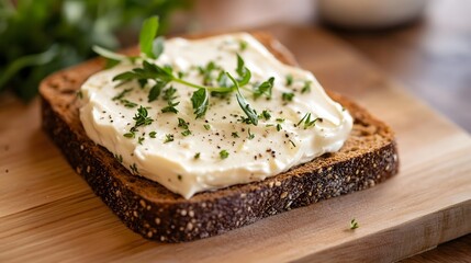 Herbed cream cheese on rye bread