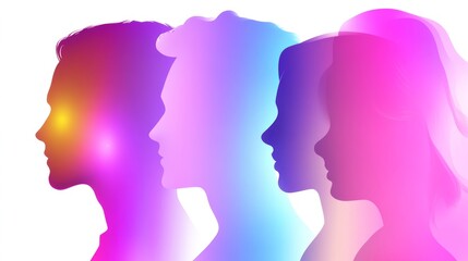 Silhouettes of diverse faces in vibrant colors, showcasing unity and individuality through artistic expression and modern design.