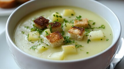 Leek and potato soup with crouton