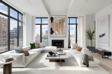 Fototapeta premium Modern Interior of Stylish Living Room ,Wall Mock Up, Frame , Poster with Beautiful Background, 3d render