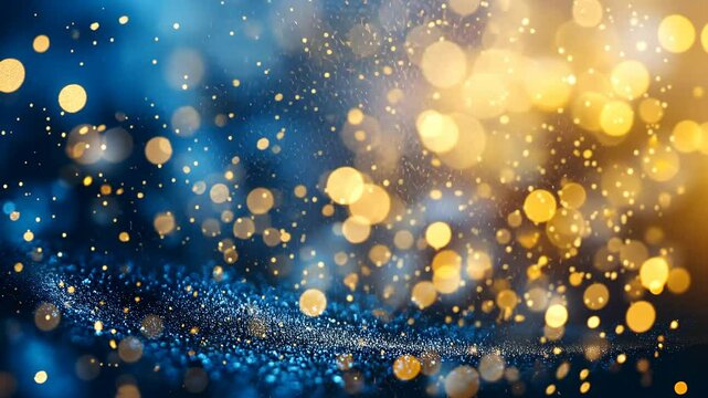 Abstract blue and gold background with bokeh lights