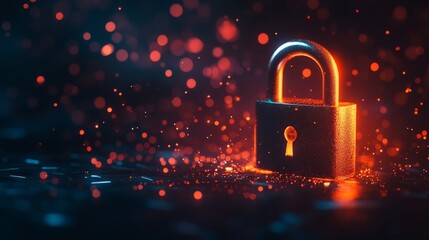 Illuminated Lock with Bokeh Effects on Dark Background