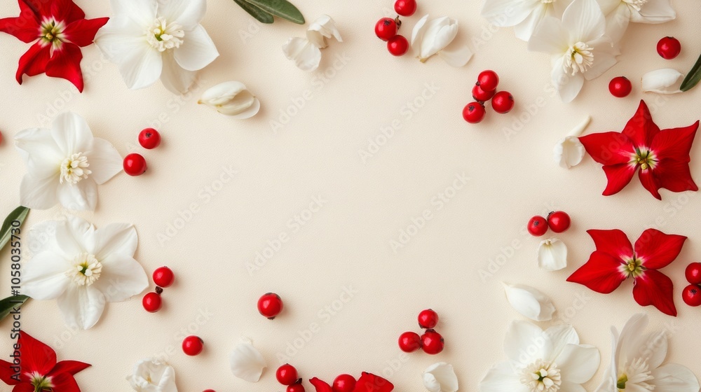 Poster this vibrant arrangement features red and white flowers scattered around, creating a beautiful and f