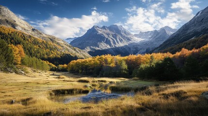 Fototapeta premium Serene Autumn Landscape with Mountains and Reflections