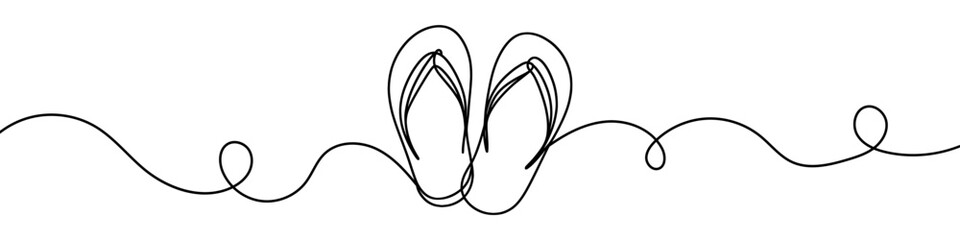 One continuous line illustration of flip-flops, isolated on white background. This is a one line art of flip-flops.