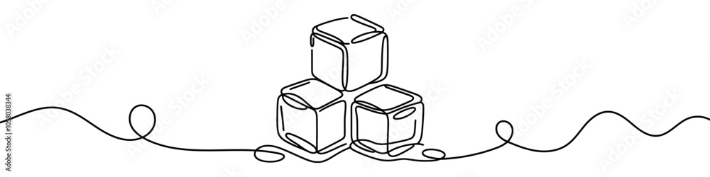 Wall mural continuous line drawing of three ice cubes melting on a surface. vector illustration.