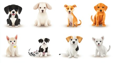 A colorful collection of adorable cartoon dogs, perfect for pet-related designs, illustrations, and marketing materials.