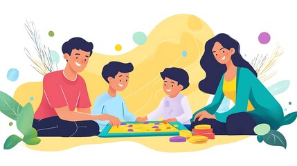 a?? Happy family bonding over a fun game enjoying quality time together.