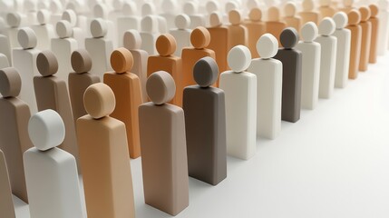 Fototapeta premium A diverse arrangement of figurines representing unity and inclusivity in a modern design, perfect for social themes and presentations.