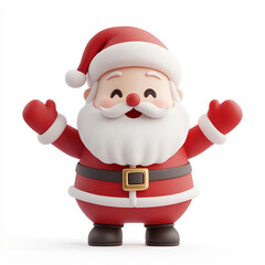 Fototapeta premium Cartoon Santa Claus in a red suit waving hello, set against a simple white background. isolated on white background