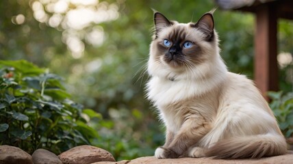 Obraz premium Majestic Ragdoll Cat Basking in the Golden Garden Glow